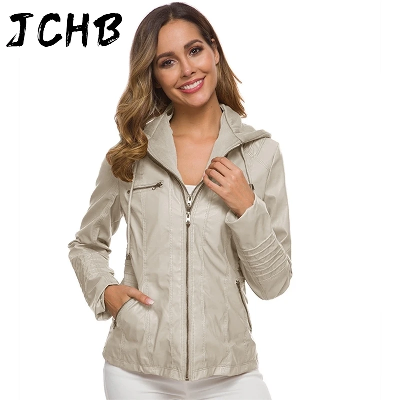 

PU Women Jacket Autumn Winter Removable Hooded Faux Leather Jackets Casual Warm Zipper Pocket Outwear Basic Coats Plus Size 7XL