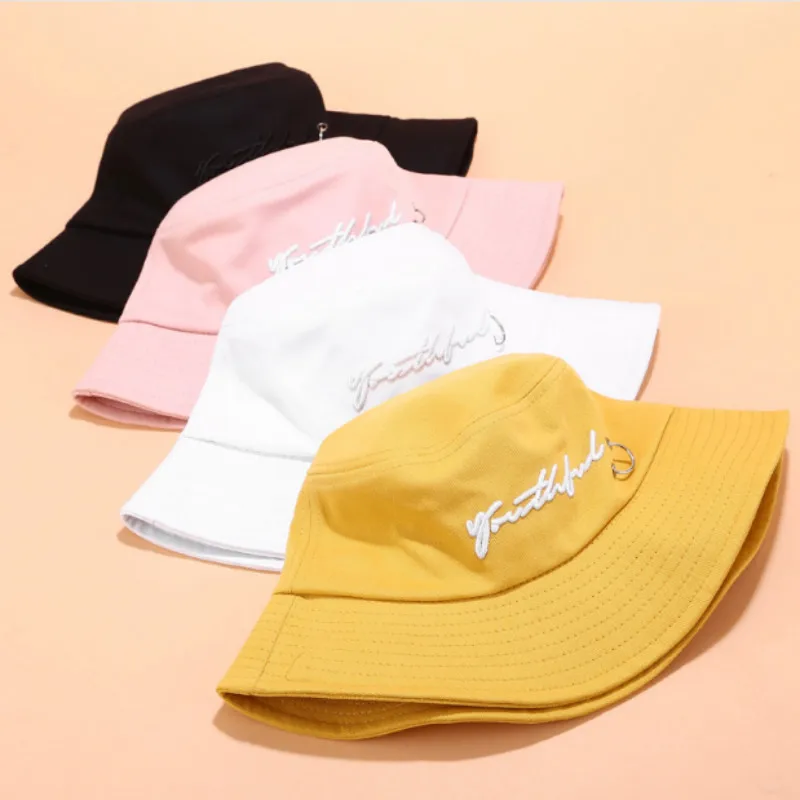 hip hop ring bucket hat for men embroidery cotton hiphop male cap outdoor sports unisex sunscreen sun beach panama bob | Аксессуары для