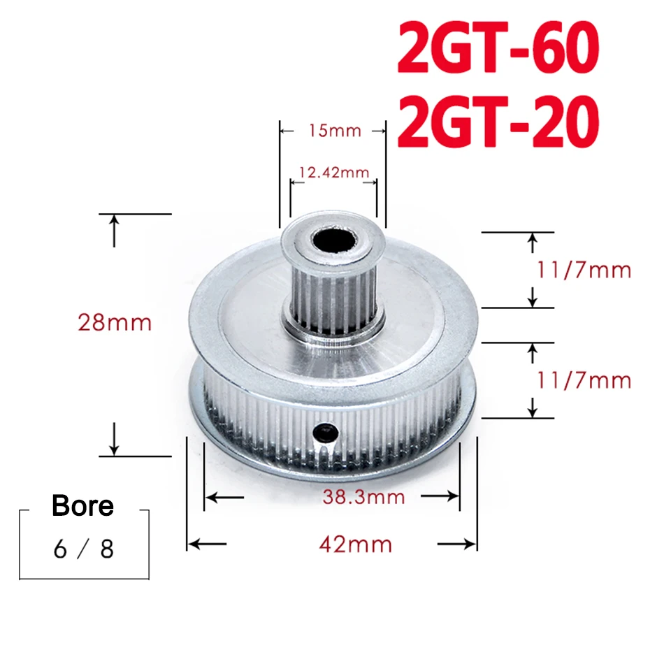 1 шт. GT2 60/20 зубчатый шкив с двойным круглым головным синхронным колесом для