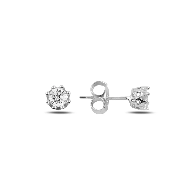 

Silverlina Silver 4mm Zircon Crown Engagement Earrings