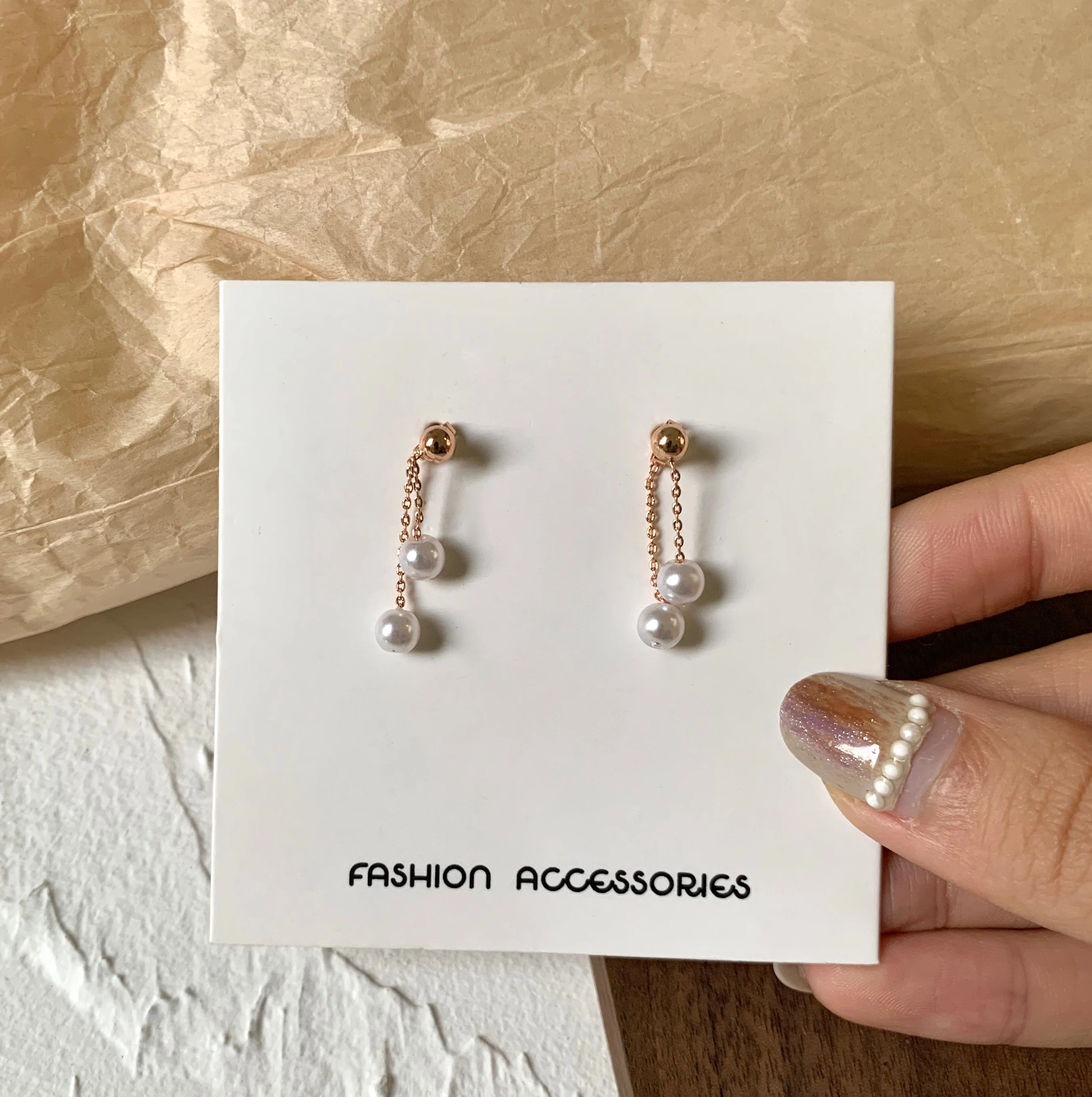 

S925 needle Simply Jewelry Simulated Pearl Earrings Hot Selling Golden Plating Tow Row Short Chain Earrings For Women