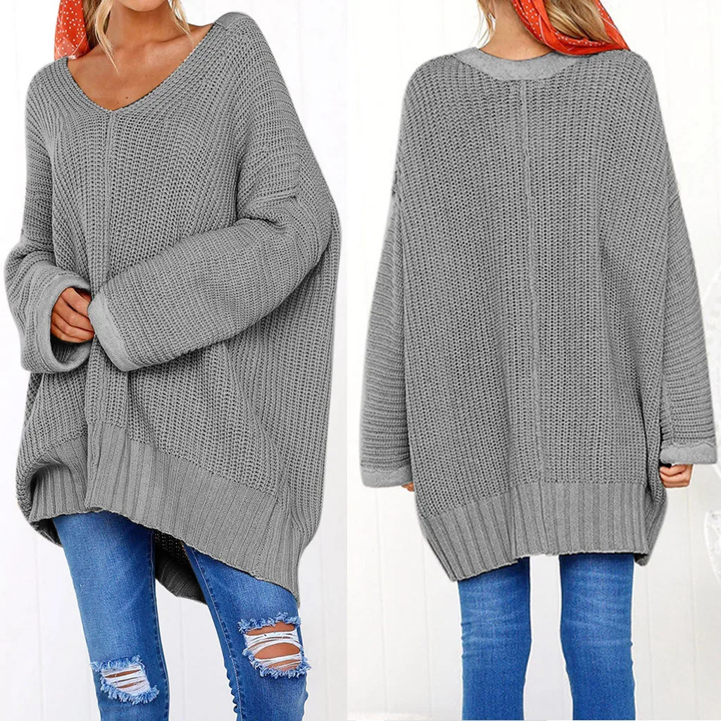 Autumn Winter Sweater Women V-Neck Loose Pullovers Casual Solid Long Sleeve Jumper Lazy Blouse pull femme | Женская одежда