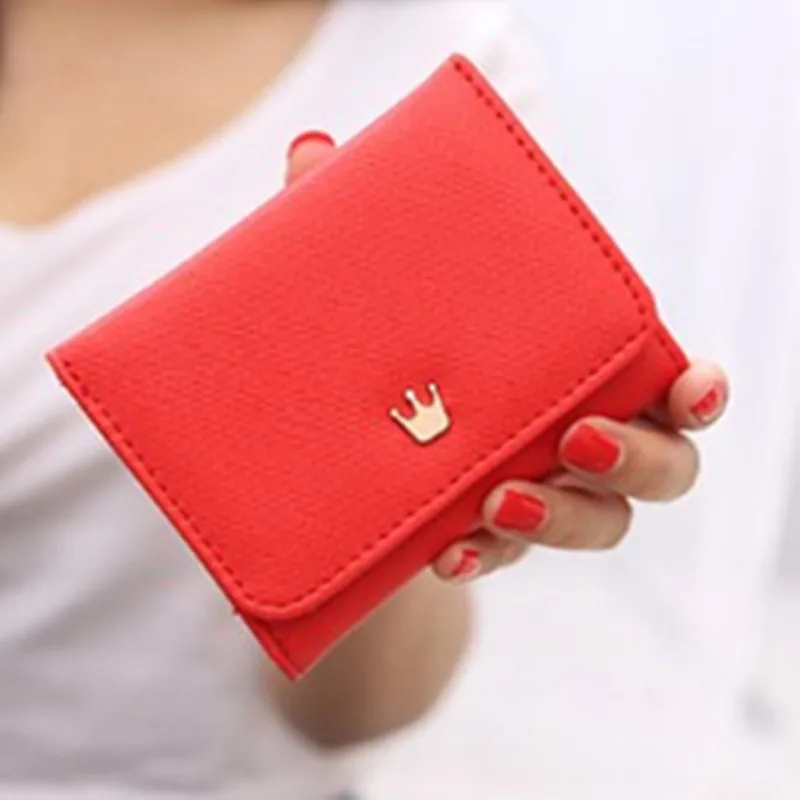 Женский кошелек складной из искусственной кожи с короной дизайнерский короткий