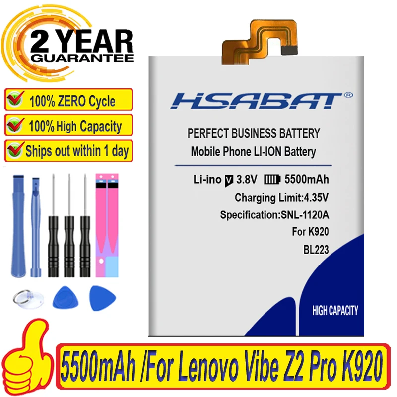 Аккумулятор HSABAT 5500 мАч для Lenovo Vibe Z2 Pro K920 K80 K80M K7 BL223|battery for lenovo|battery for4500mah battery |