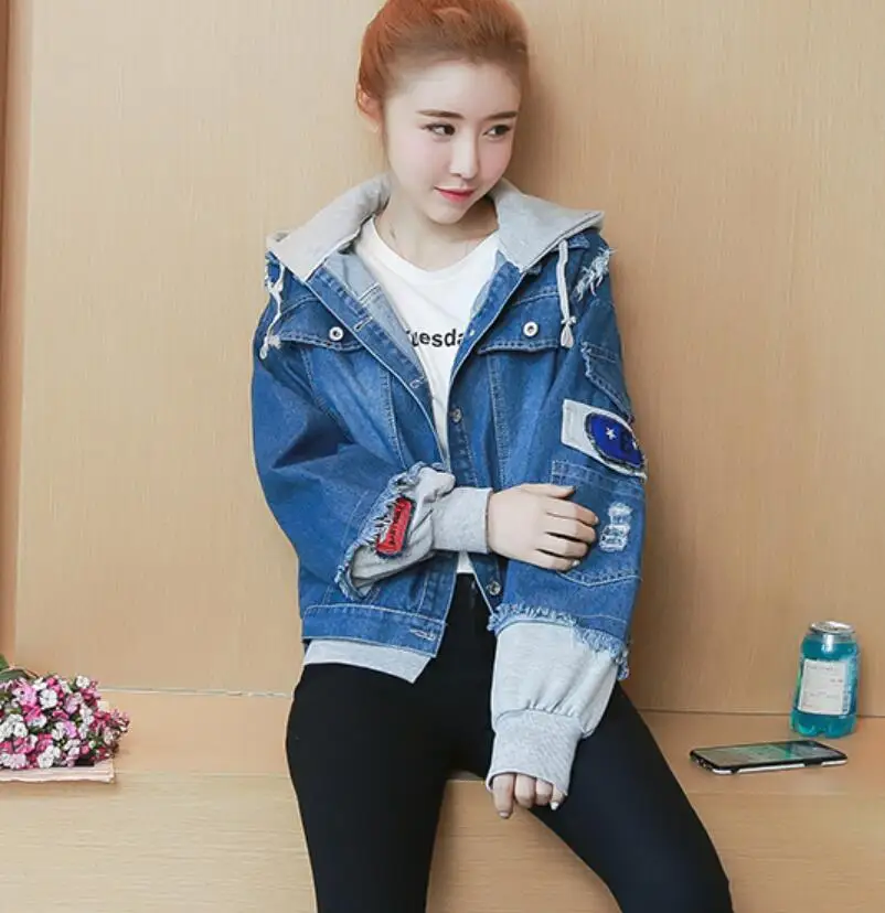 Женщин поддельные из двух частей джинсовая куртка топ 2019 осень повседневное Harajuku