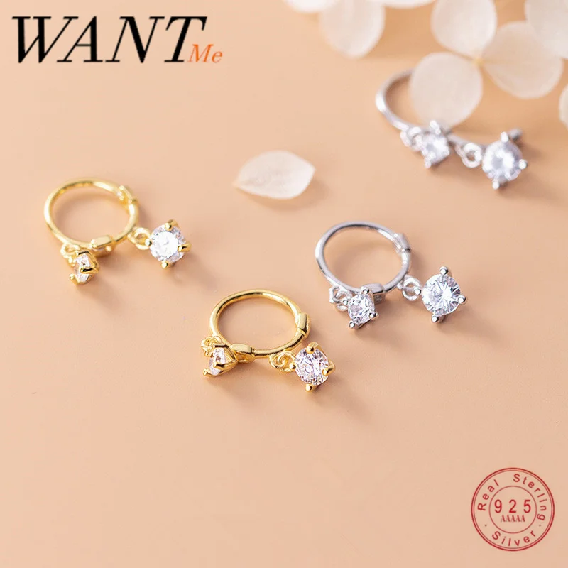 Женские серьги подвески WANTME из серебра 100% пробы с белым