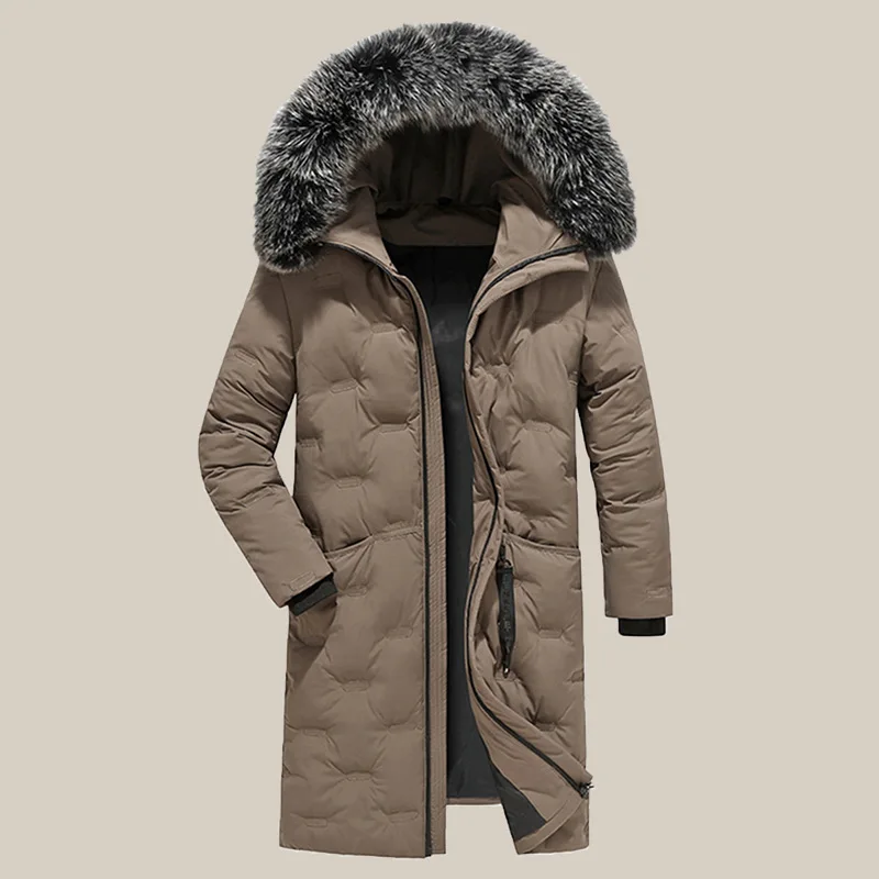 Мужская длинная куртка с хлопковой подкладкой теплая парка меховым воротником и