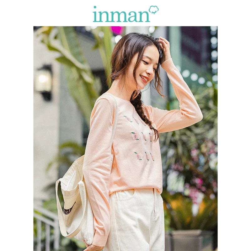 INMAN мода круглый воротник вышивка резьбовой рукав женский пуловер свитер |