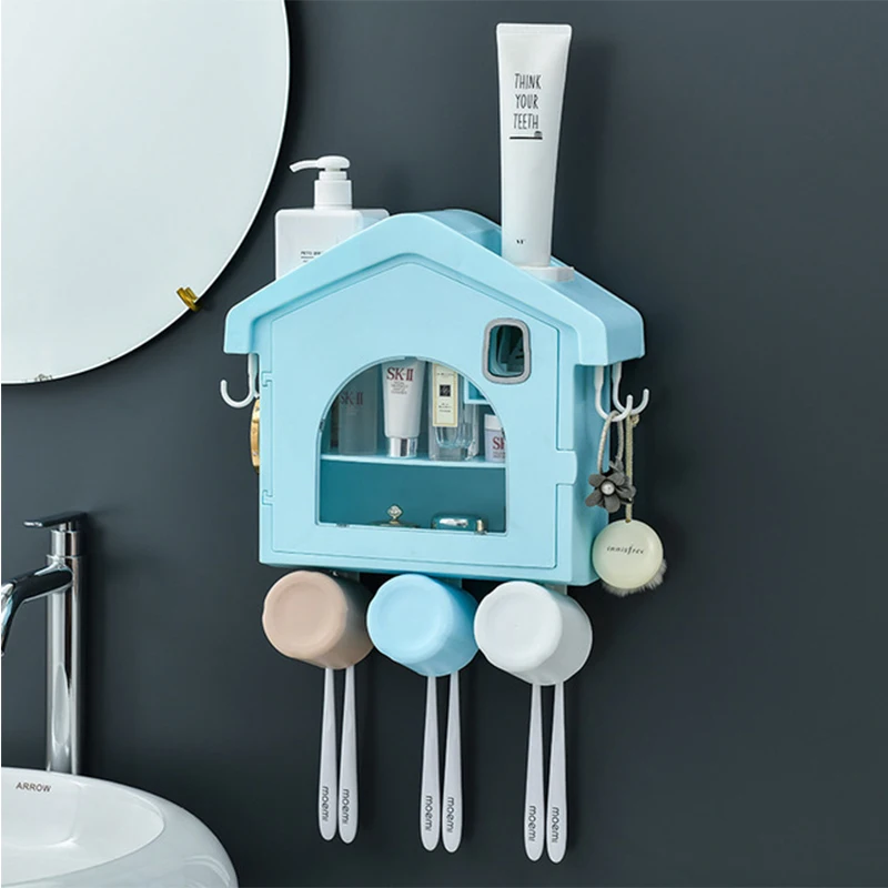 

Creative Wall Mounted Makeup Storage Box Dust Proof Household Toothpaste Dispenser Waterproof Cosmetics Storage Organizer
