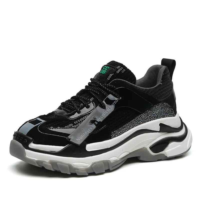 

2021 New Authentic Leather Clunky Sneakers Women's Thick Bottom Increased Casual Women's Shoes Film Bottom Korean Style Sports