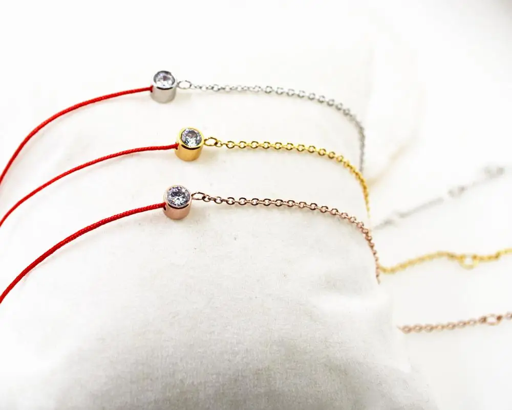 Женский браслет из красной веревки титановой стали цвета розового золота с