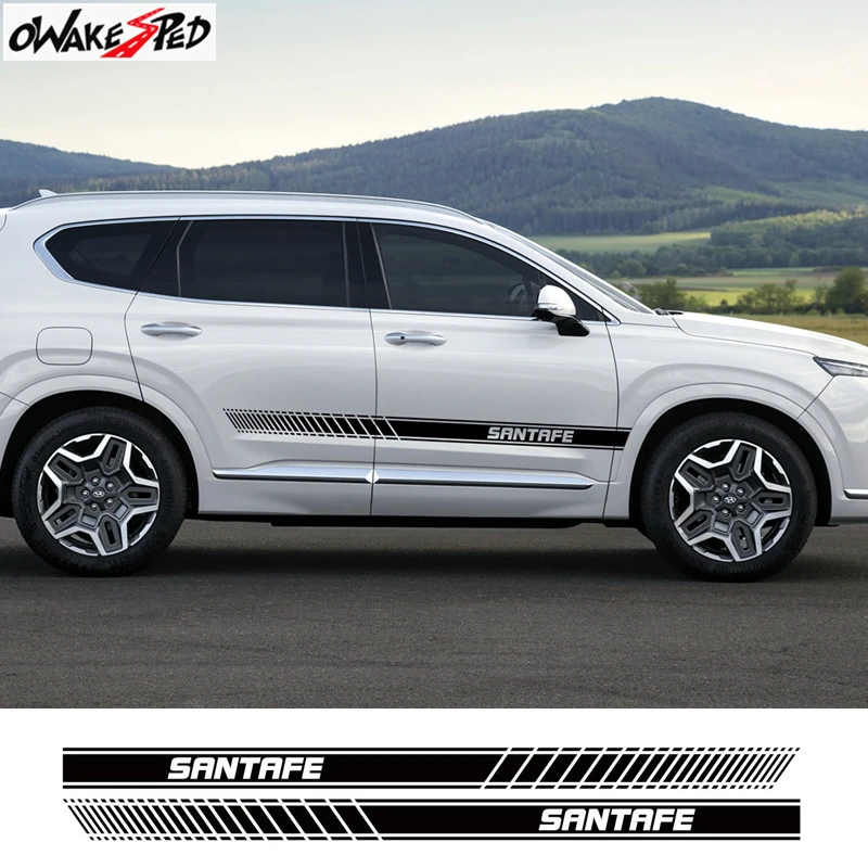 

Для Hyundai Santa Fe Автомобильная дверь боковая юбка декоративная наклейка гоночные спортивные полосы аксессуары для кузова Декор виниловые нак...