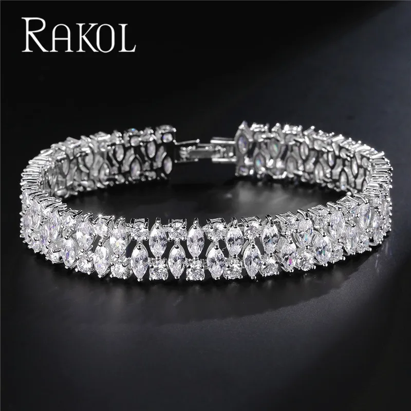 RAKOL Роскошный AAA+ кубический цирконий в форме листа браслет и браслет для элегантных женщин Винтаж невесты Свадебная вечеринка ювелирные изделия