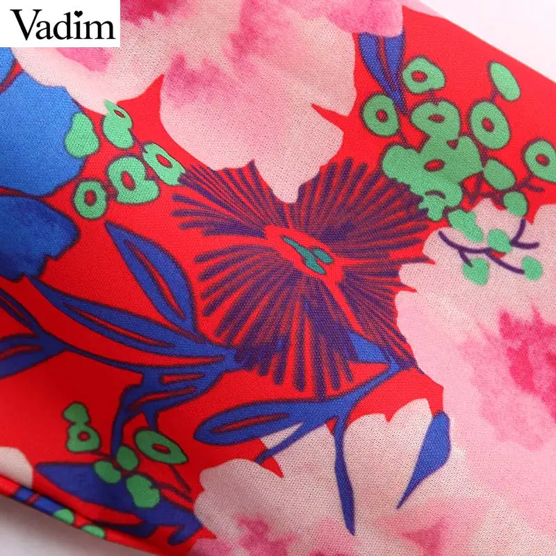 Vadim Женская стильная блузка с цветочным принтом длинным рукавом и круглым