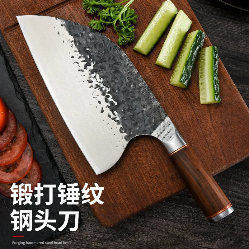

Traditional Handmade Forged Kitchen Knife Cooking Knives Hammer Stainless Steel Chef's Chopper Wooden Meat Butcher Slicer