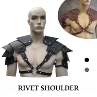 men medieval costume armors cosplay accessory vintage gothic warrior knight shoulder pu leather harness punk rivet pauldrons