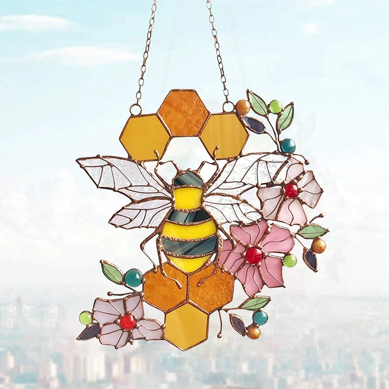 

Queen & Bee Protect Honey Suncatcher Honeycomb Hanging Ornament Decor Honeybee Window Decor Garden Wind Chimes Decor