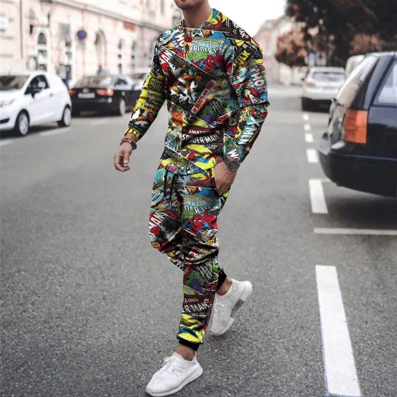 

New Men's Casual 2 Pieces Suit 3D Printing Sweater 2021 Autumn Long-Sleeved Pullover Sweatshirt Trousers Casual Mens Sports Sets