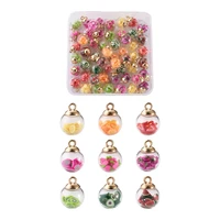 1 box transparent glass globe pendant sets with glitter sequins inside and ccb plastic cup peg bails round mixed color charms fo