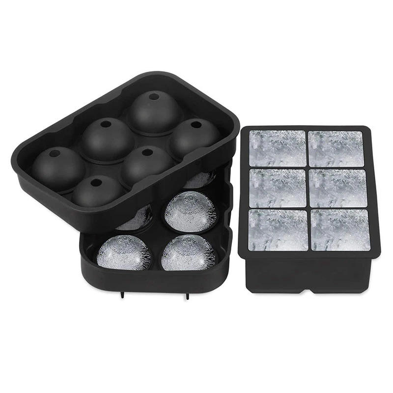 

2 Piece Silicone Large Ice Square Tray for Cocktails-Large Ice Square Tray for Spherical and Square Ice