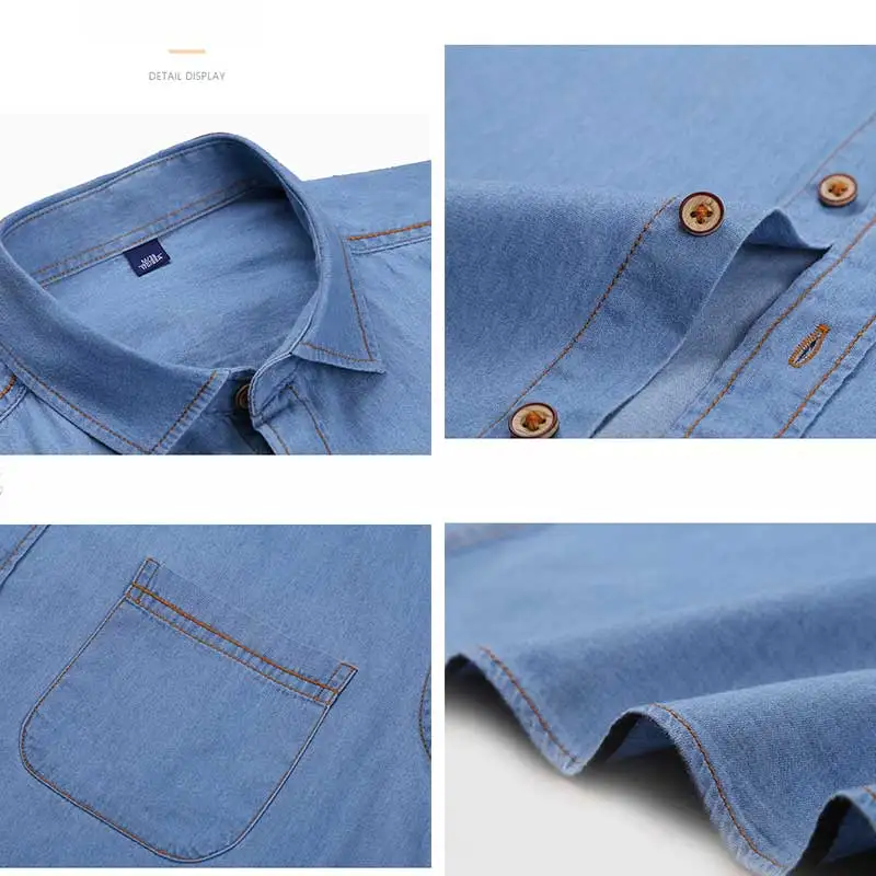 

MITEKSAN New 110% Cotton Men Denim Shirt Slim Casual Vintage Spring Autumn Cowboy Cardigan Tops Long Sleeve Fashion 3XL Joker