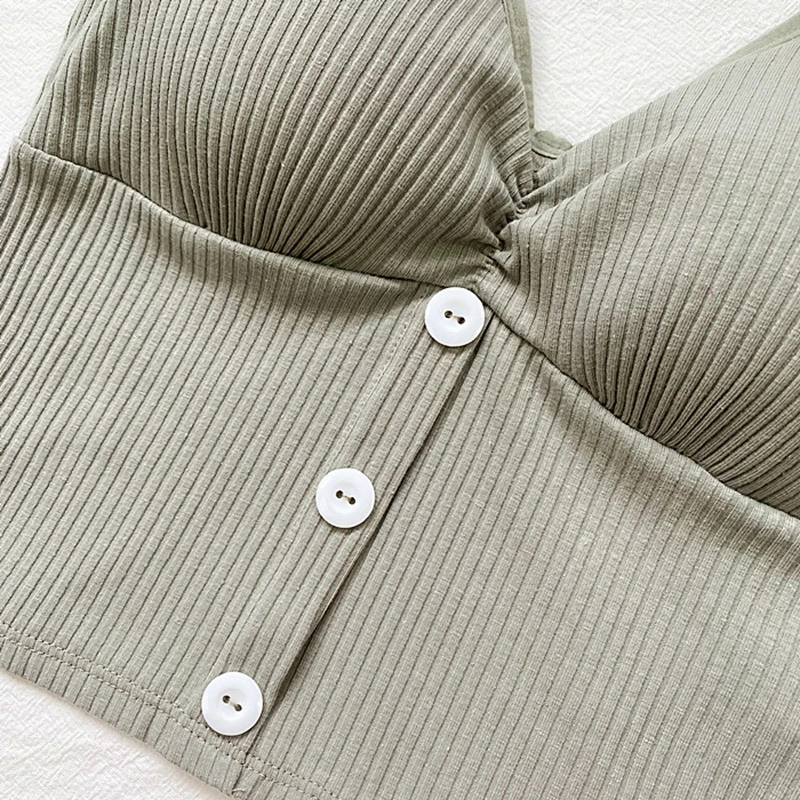 

Women's Summer Camisole New 2020 Fashion Cropped Button Outer Wear Thin V-Neck Knit Tops WX73