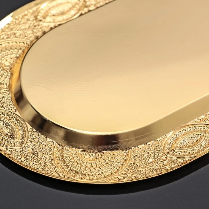 Поднос сервировочный Роскошь 30x17 см золотистый овальная | Дом и сад
