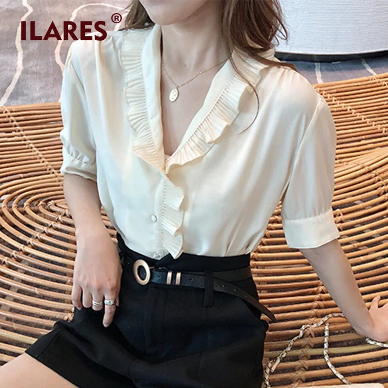 ILARES женская блузка плюс размер рубашка элегантная Ретро стиль короткий рукав