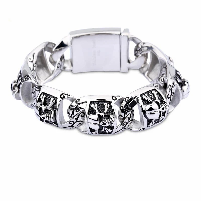 

Viking Skull Charm Bracelet For Men Stainless Steel Skeleton Charm Link Chain Bracelet & Bangle Male Rock Accessories