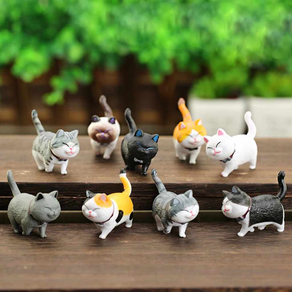 

9 Pack Lovely Solid Cats Figurines Free Standing Tabletop Kitten Dolls Ornaments for Miniature Fairy Garden Decor