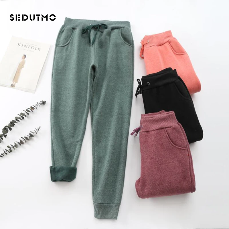 

SEDUTMO Winter Fleece Pants Women Thick Harem Pant High Waist Loose Warm Black Trousers Streetwear Sweatpants ED852