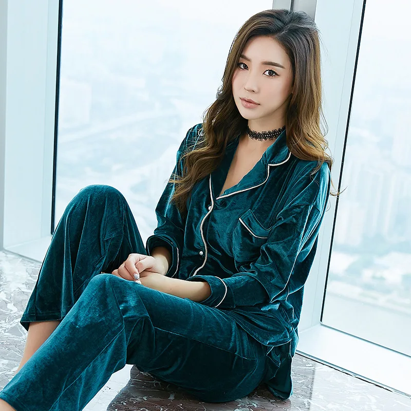 

Pleuche Sexy Women's Pajamas Long-Sleeved Thin Large Size Autumn and Winter Coral Fleece Female Homewear Set Home Suit Sleepwear