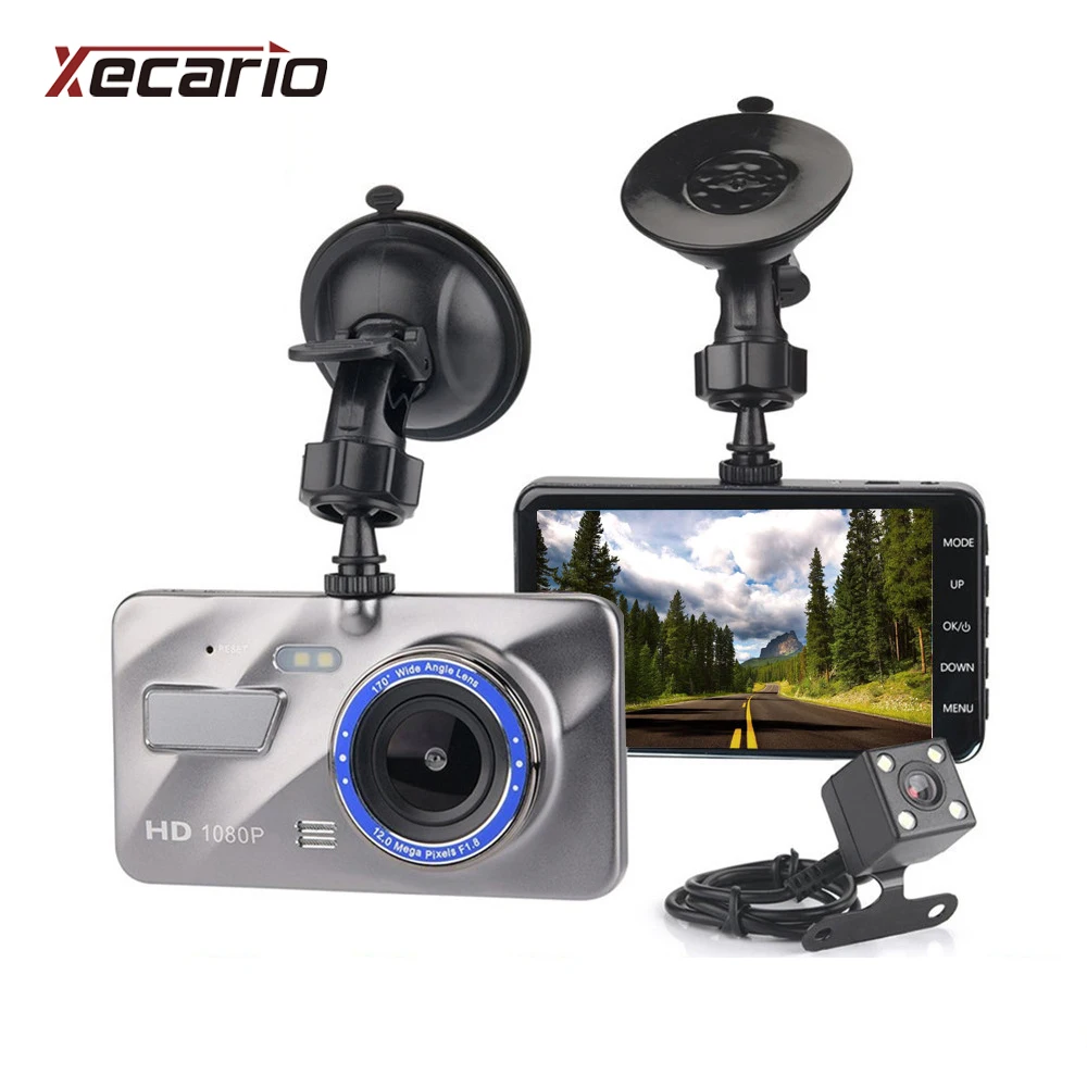 Dash Cam HD 4 Inch Dual Lens Car DVR Camera Full 1080P Hidden Wide Angle Driving Recorder Night Vision Video Front+Rear | Автомобили и