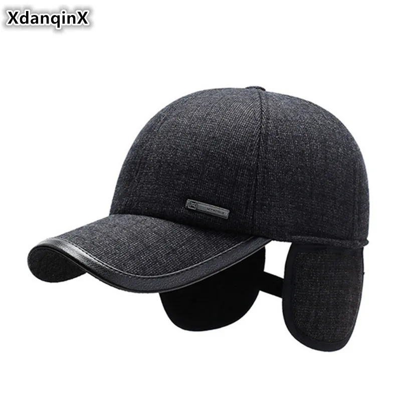 

XdanqinX Men Earmuffs Cap Adjustable Head Size Men's Warm Baseball Caps 2019 Winter New Cold-proof Dad's Winter Hat Snapback Cap