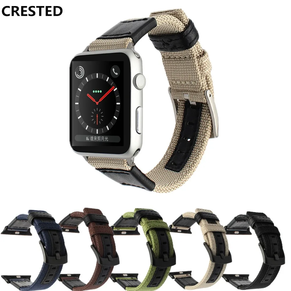 

Холщовый кожаный ремешок для Apple Watch band 44 мм/40 мм iwatch 42 мм/38 мм, нейлоновый браслет для apple watch 4 3 5 se 6 7