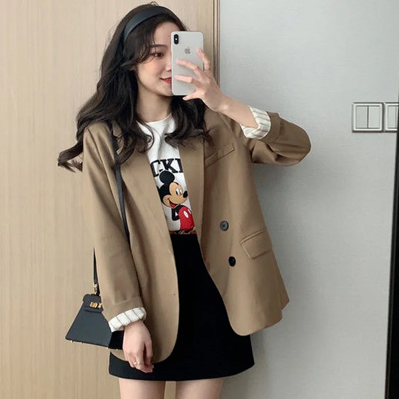 

Blazers jackets Womens Notched Vintage Minimalist Long Sleeve Korean Fashion Spring Leisure Loose Ladies Clothing