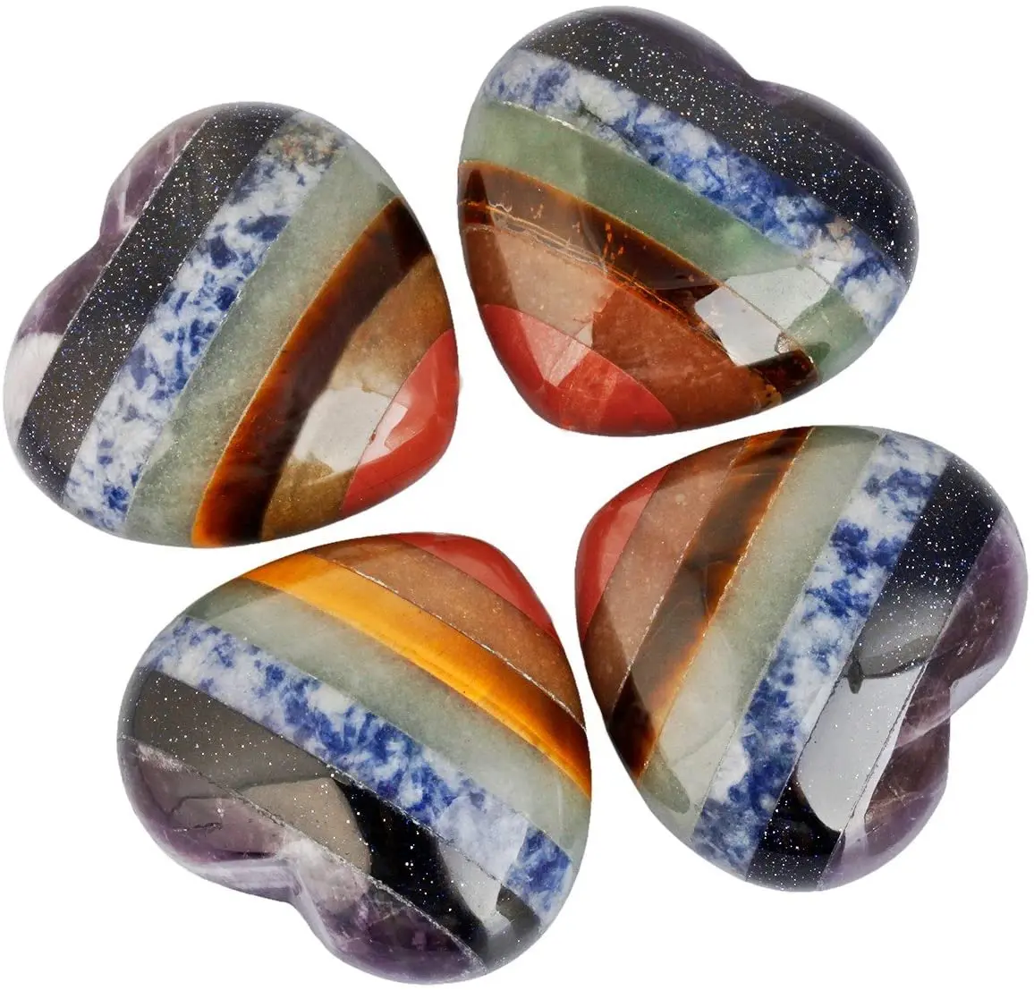

7 Chakra Puff Heart Pocket StoneHealing Palm Worry Stones (1.6")-1PC