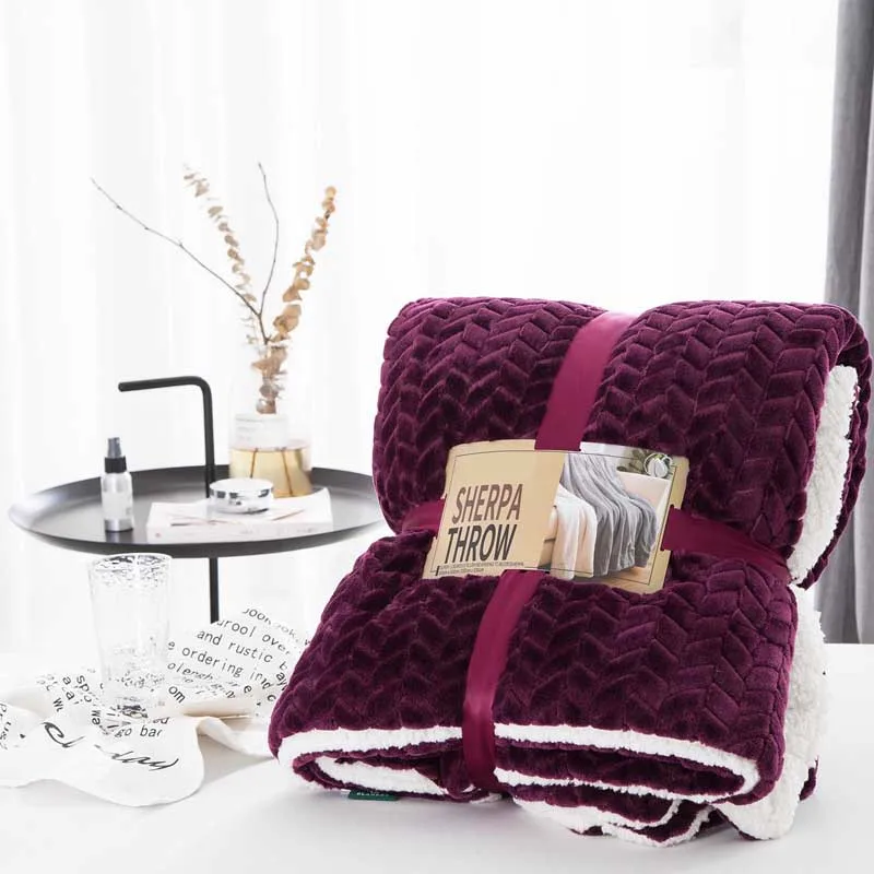 cyan purple Утолщенное теплое Двухслойное уютное одеяло с ягненком-всесезонные-фланелевые жаккардовые одеяла для путешествий Сиеста офисное покрывало постельные принадлежности - Цвет: cyan purple