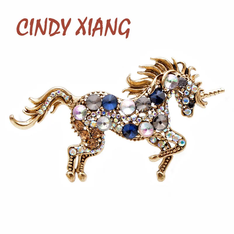 

CINDY XIANG 7 Colors Choose Rhinestone Horse Brooches For Women Unicorn Brooch Pin Animal Fashion Jewelry Vintage Coat Pin