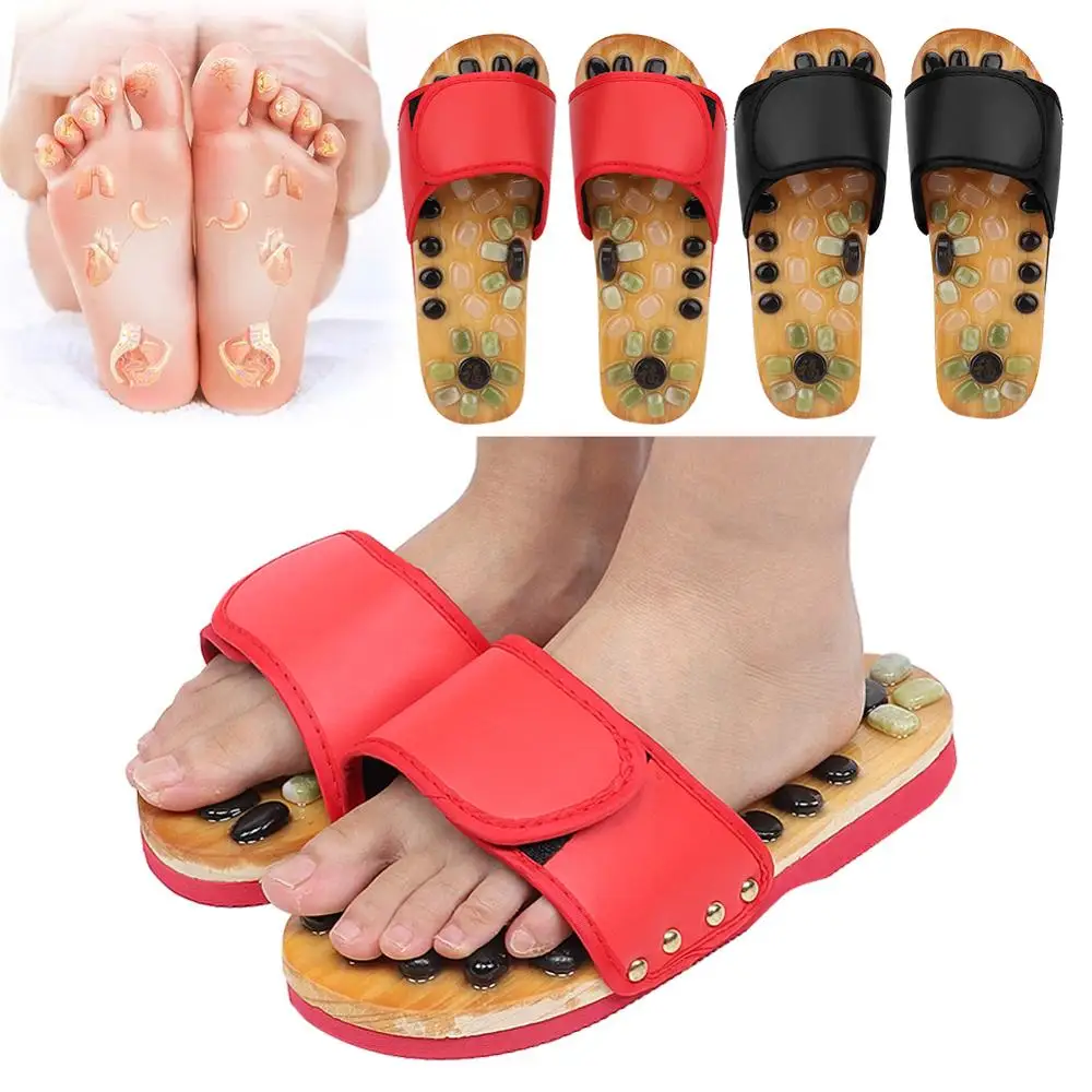 

1 Pair Foot Massage Shoes Natural Color Cobblestone Sole Acupuncture Points Accurate Massage Slippers Help Sleep Relieve Fatigue