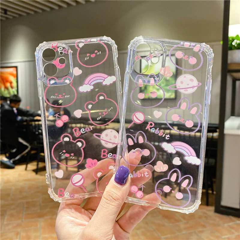 

Cute cartoon Silicone Shockproof Phone Cases For iPhone 11 12 Pro Max Mini 7 8 Plus XR XS MAX Back Cover