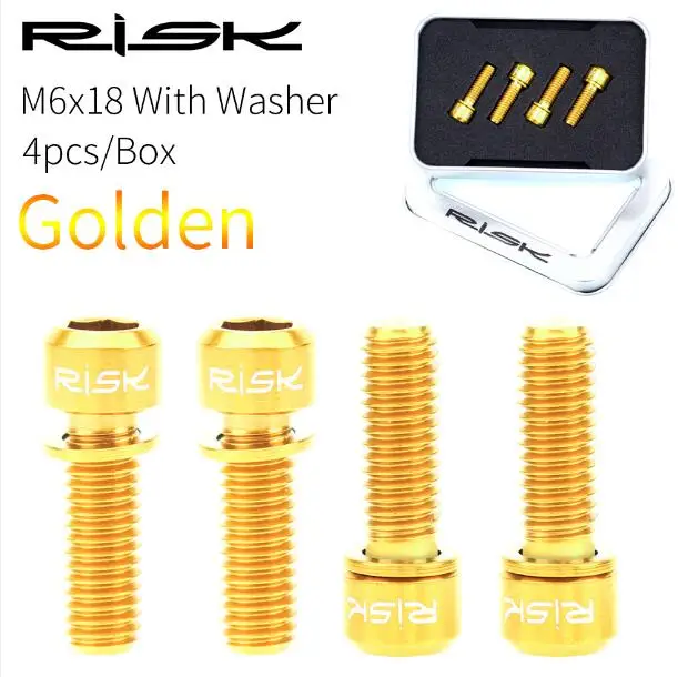 18mm-Gold Риска, 4 шт. в партии, 6x18/20 мм Титан болт с шайбой для велосипеда гидравлические дисковые тормоза тормозной суппорт или MTB дорожный велосипедный Кривошип стволовых под винт - Цвет: 18mm-Gold