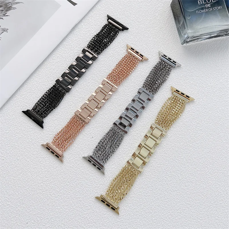 For Apple Watch chain Band Strap Stainless Steel Series 7 6 5 4 3 38/40/41mm Watchband Bracelet for Iwatch 42/44/45mm woman loop