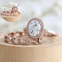 new fashion rose gold color oval zircon pair ring ladies ring with zircon set ring engagement ring