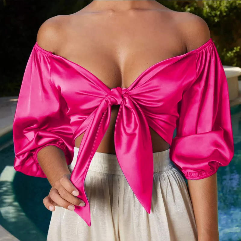 2019 Модная женская сексуальная пятнистая блузка открытая спина шелковые Атласные