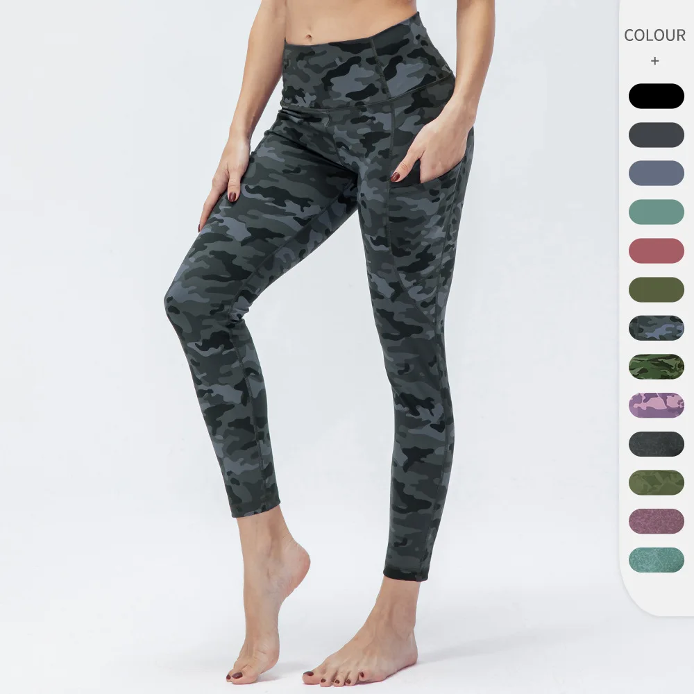 

Women Camouflage Print High Waist Yoga Pants With Pocket Elastic Slim Leggings Fitness Trousers Wourkout Gym Tights Custom Logo