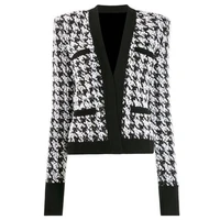 quality new high fashion runway 2021 designer jacket womens open stitch houndstooth jacket outer wear