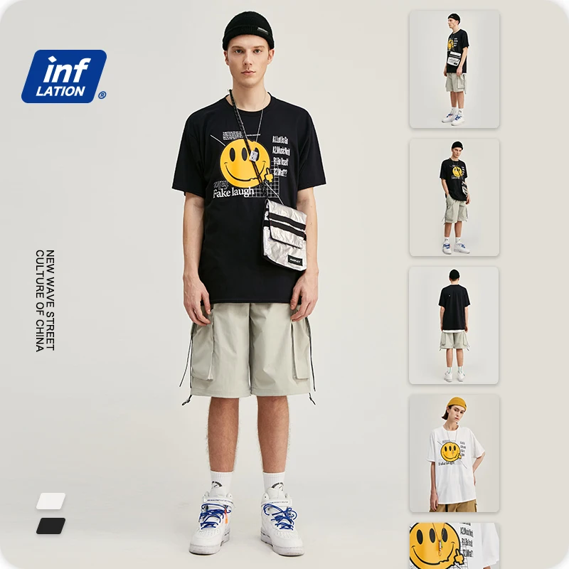 Мужская хлопковая футболка с коротким рукавом и принтом Смайла|Мужские футболки|