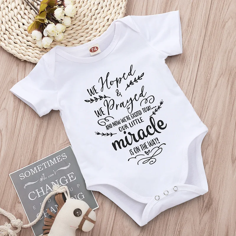 white Г.; маленький хлопковый летний белый комбинезон с надписью «Hoped We moured Miracle»; Летние Боди для новорожденных 12 месяцев; одежда для маленьких девочек - Цвет: white
