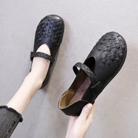woman sandals 2021 summer weave round toe women flat boat shoes hollow out concise fashion ladies garden for female shoes